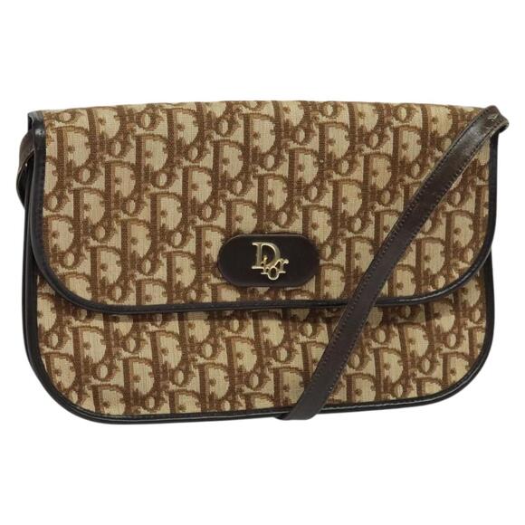 DIOR Trotter Canvas Shoulder Bag Brown Gold - Picture 1 of 12